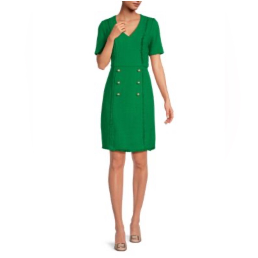 NWT $168 Nanette Lepore Double Breasted Tweed Sheath Dress Lily Pad Green Sz 16